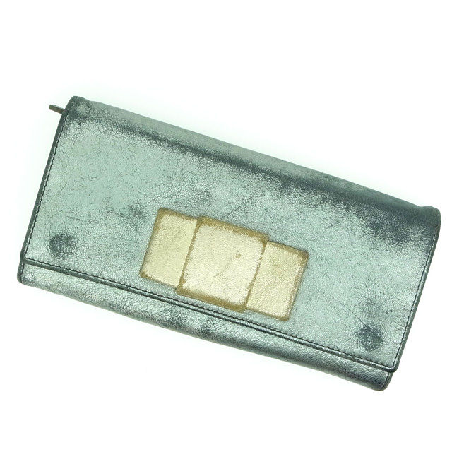 長財布 /リボンモチーフ シルバー×ゴールド レディース 中古