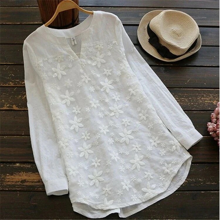 ブラウスニューデザイン 欧米 レース 刺繍 長袖 シャツ トップス Tシャツ リネン素材トップス チュニック UVカットシアーシャツリネン素材トップス