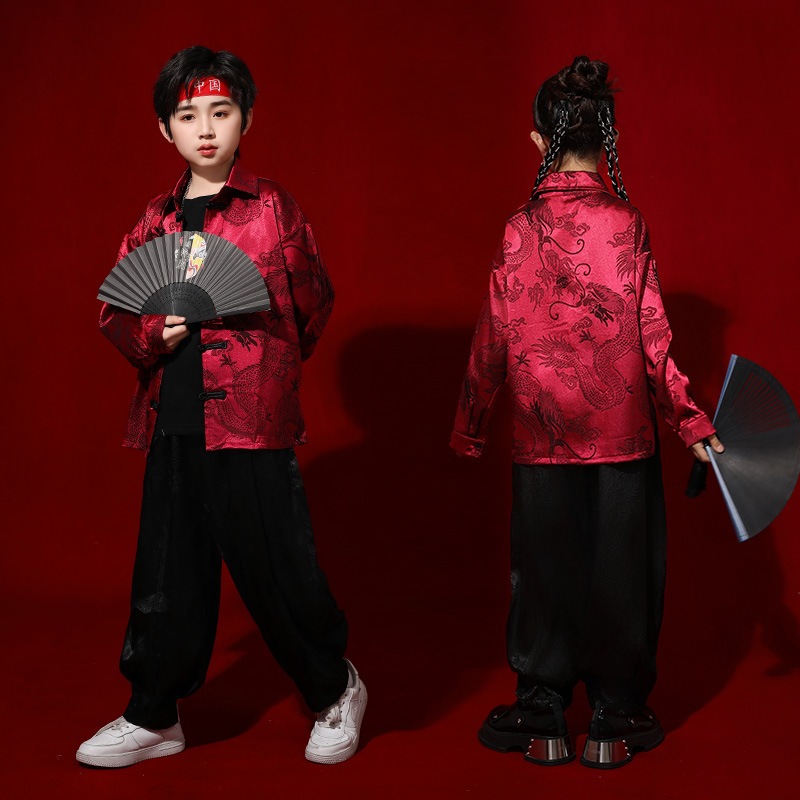 11 子供のパフォーマンスコスチューム中国語スタイルスーツボーイズタンスーツスポーツゲームチアリーディングスーツナショナルトレンドストリートダンスパフォーマンスコスチューム 4,719円