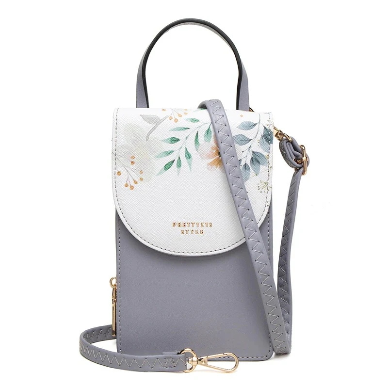 タッチスクリーン韓国女性用PUプリント大容量手提げ斜め掛けかたかた掛けバッグ2Wayバックスマホポーチ長財布QYB190