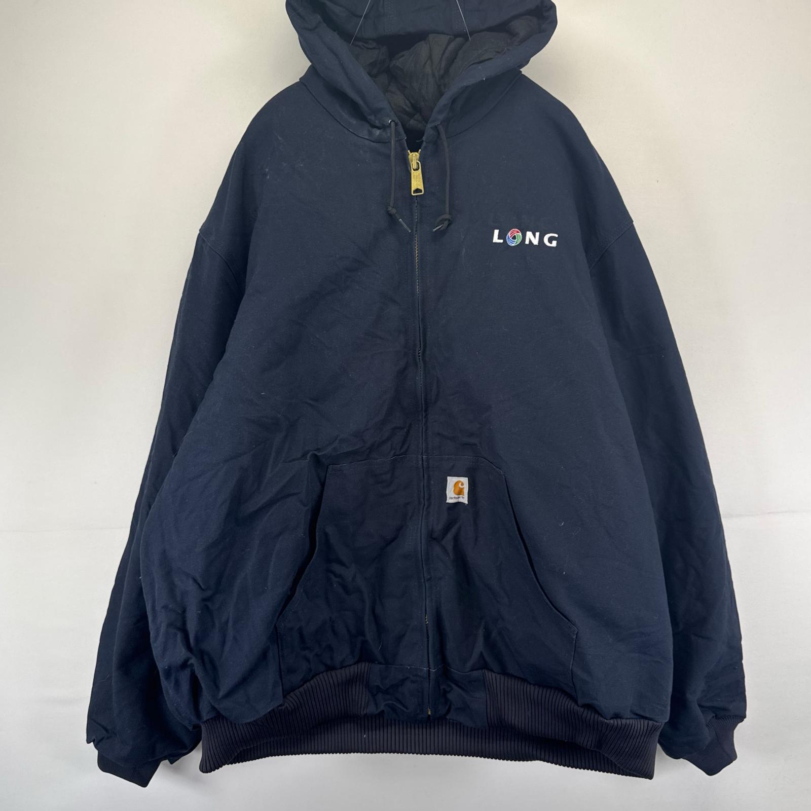 古着 USA製 ダック ジャケット フルジップ ワンポイントロゴ アクティブジャケット ワーク 3XL ネイビー系 メンズ