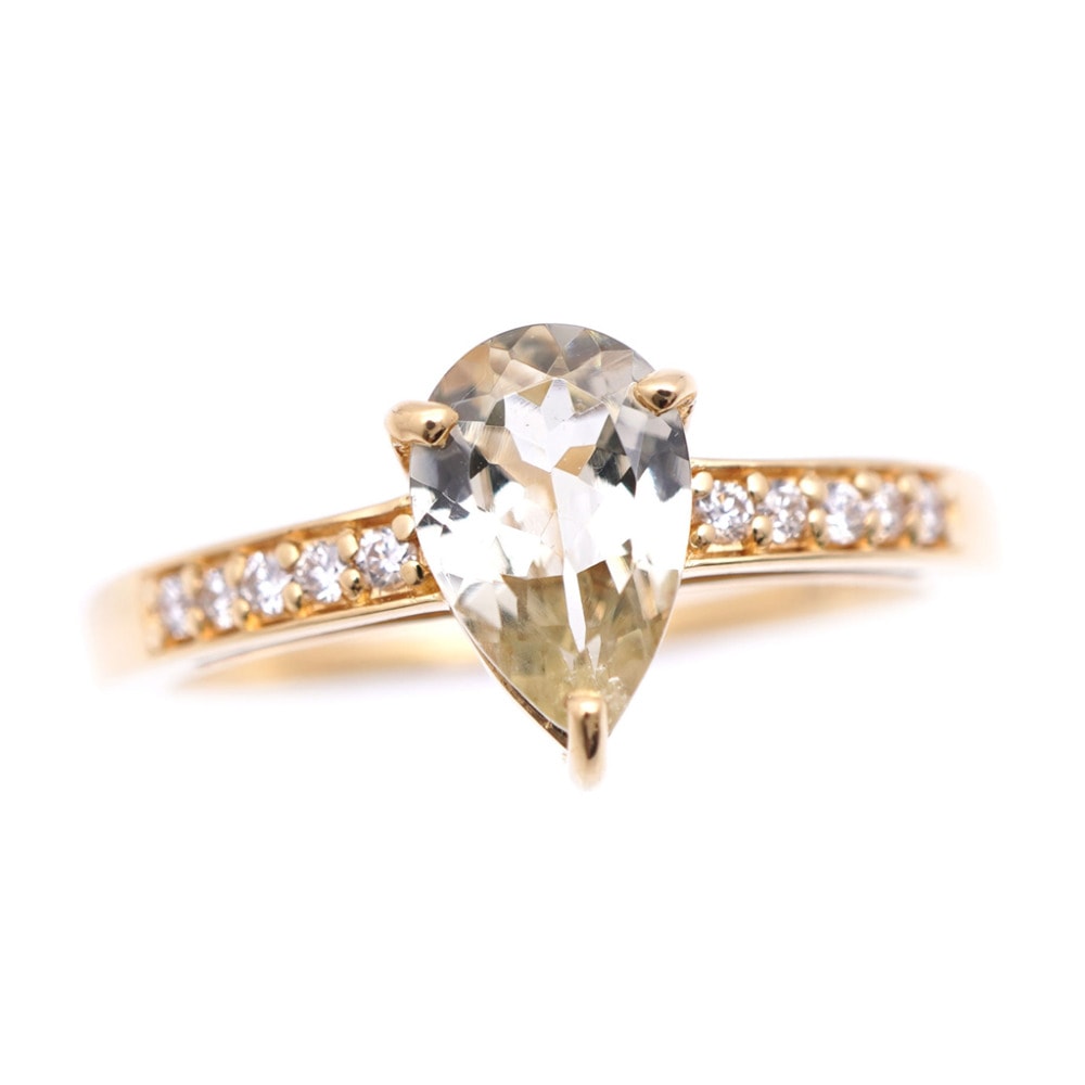 新品同様 グロッシュラー ガーネット リング・指輪 K18イエローゴールド/ダイヤモンド/グロッシュラーガーネット 17号 ミントグリーン 0029【中古】 レディース