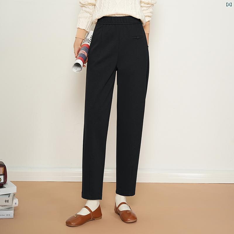 レディース　ファッション　オシャレ　シンプル 小柄 耐久性 ウエスト カジュアル パンツ 体型カバー スリム 九分丈 キャロット
