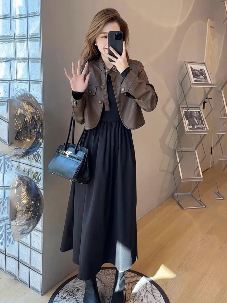 フランス黒ニットドレス子供2023新しい気質のロングスカートのシニアセンスをドレープ