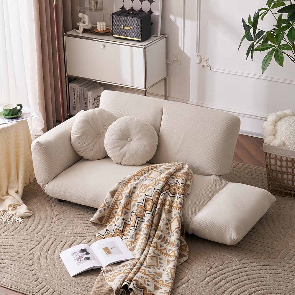 オーエスジェイ(OSJ) ソファーベッド ソファー 2人掛け ローソファ リクライニング クッション2個付き コンパクト ひじ掛け ベージュ