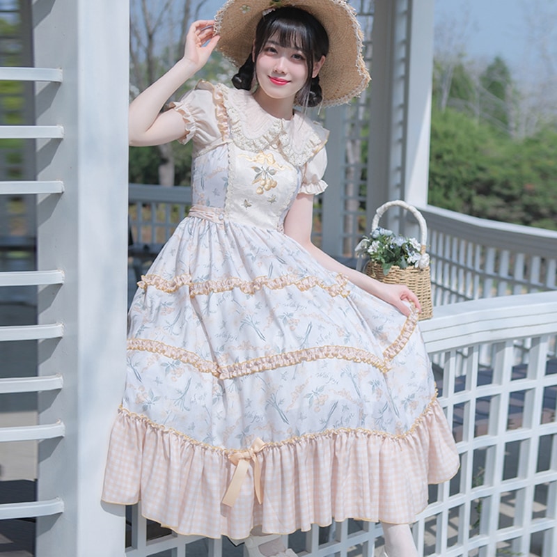 ロリータワンピース 花柄 キャミソールワンピース ロング フリル 刺繍 夏 田園風 ドレス コスプレ コンカフェ キャミワンピ コスチューム jsk 舞台