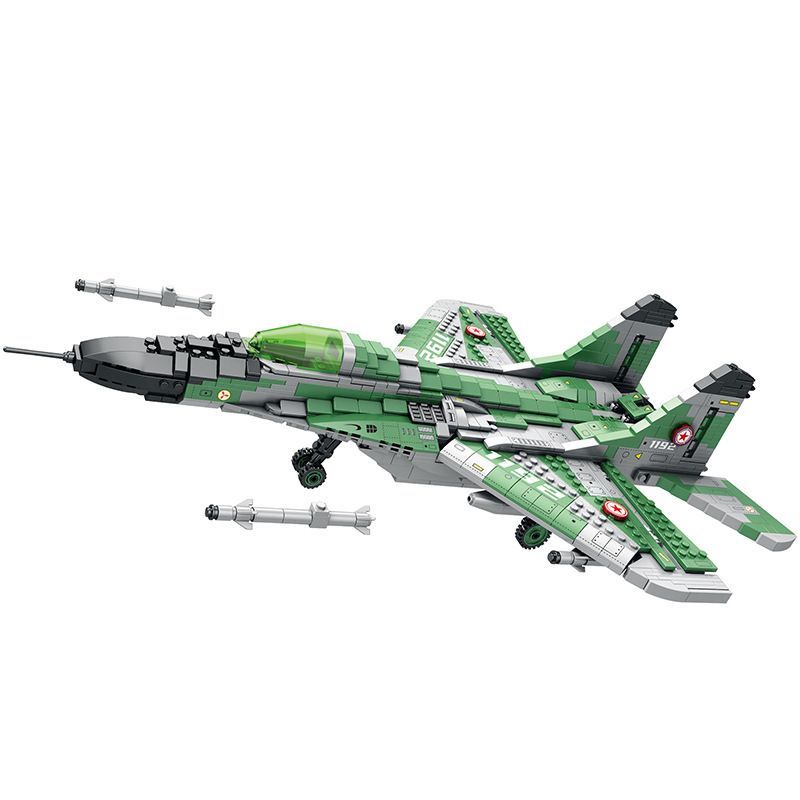 ライトなしジェンブリック小粒子ブロック迷彩グリーン戦闘機軍用機組み立てモデル