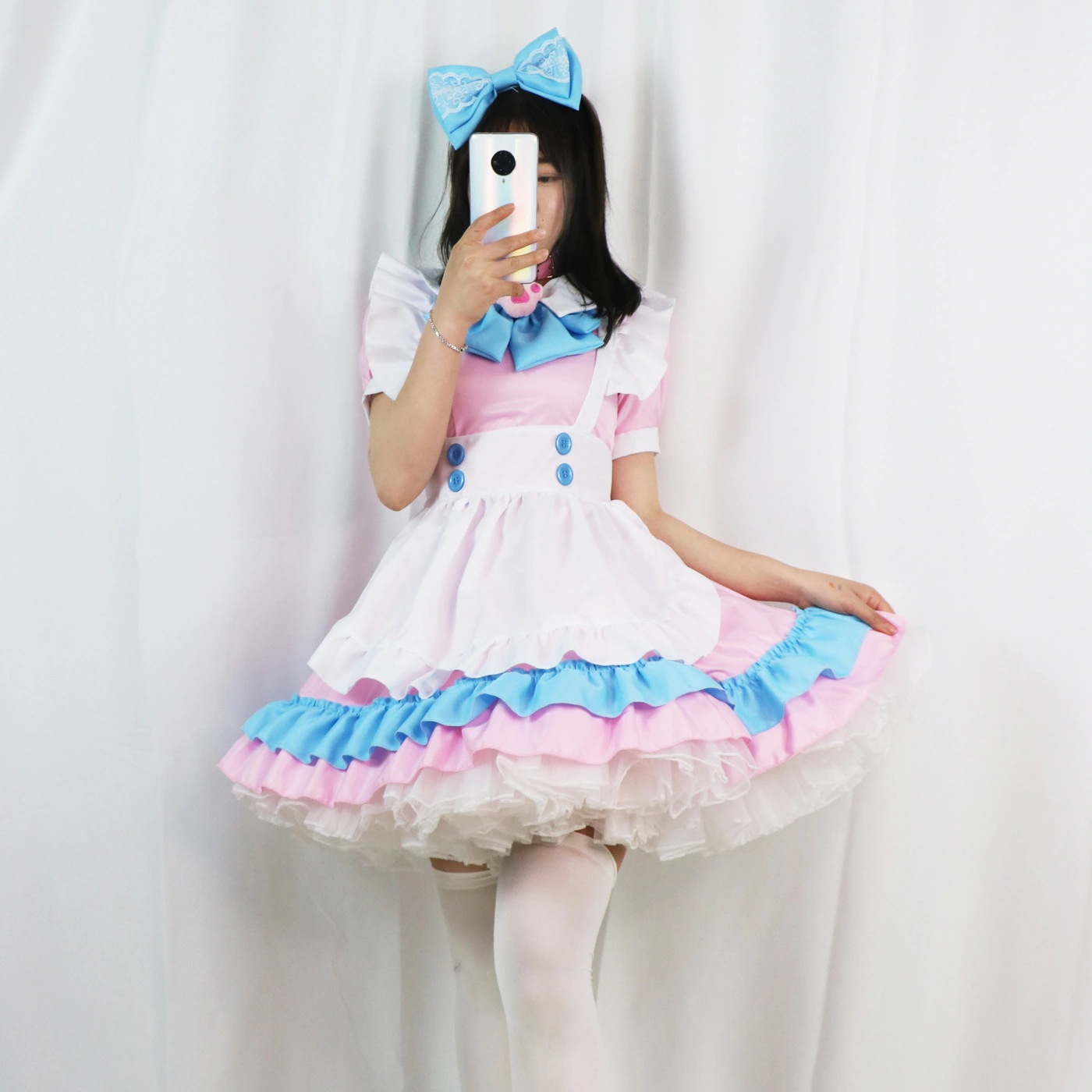 【2025新作】大きいサイズメイド服超萌え大きい蝶結びピンクブルーロリータ婦人服ワンピースlolitaかわいいスカート
