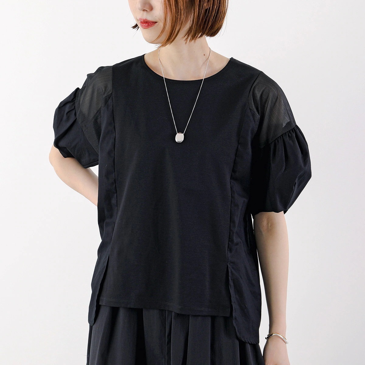 MARECHAL TERRE マルシャル・テル カットソー ZMT253CT201 レディース 半袖 Tシャツ コクーン バルーンスリーブ シアー 切替 009/blk 【mega】