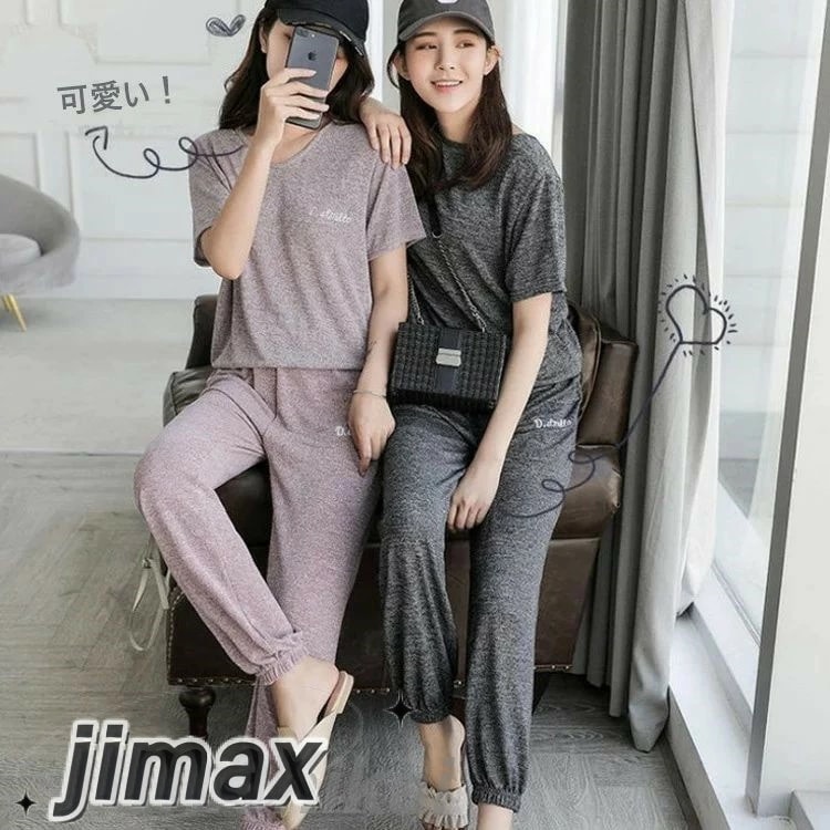 2点パジャマ ルームウェア レディース 春夏 半袖パジャマ 薄手 ルームウェア ロングパンツ上下セット 無地 快適パジャマ 部屋着 寝巻き オシャレ 可愛い