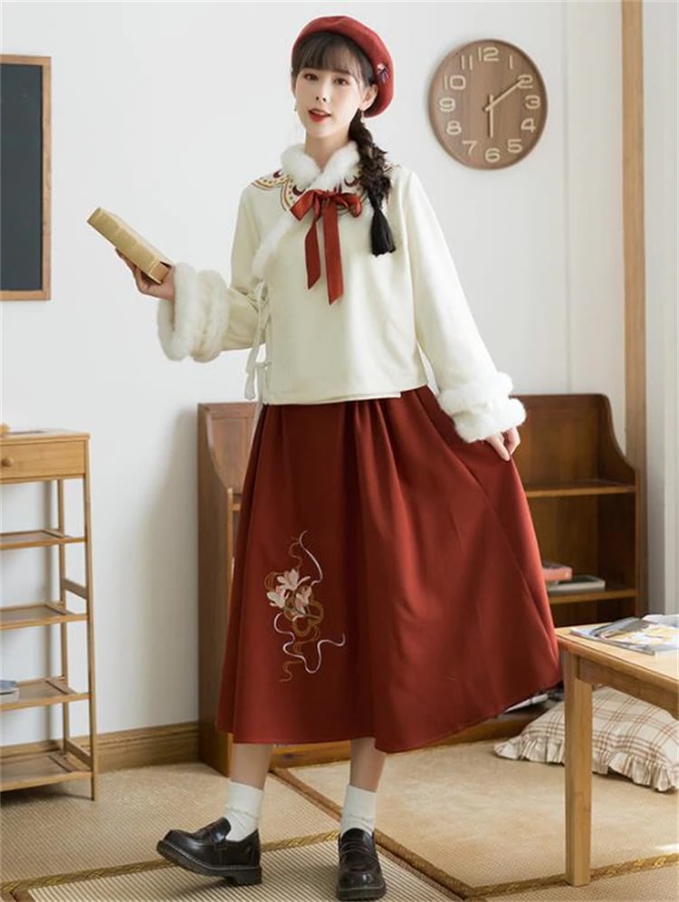 早い者勝ち オリジナル 漢服 秋 冬 セット コットンの追加 改良 漢服 中国の風 ロングスカート