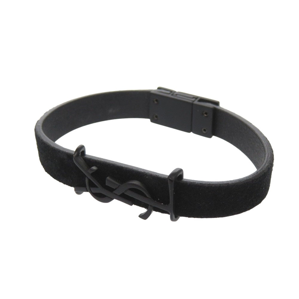 美品 サンローランパリ カサンドラ ロゴ ブレスレット スウェード/メタル ブラック 1490【中古】SAINT LAURENT PARIS レディース
