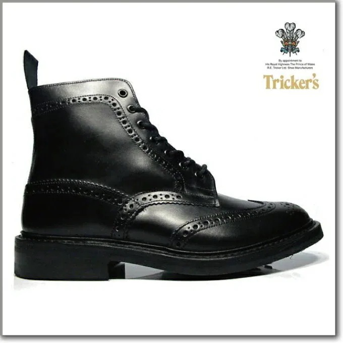 トリッカーズ カントリーブーツ メンズ ブラック カーフ 黒 モルトン ストウ ダイナイトソール ウィングチップ ブローグシューズ TRICKER S M2508 M5634[2508-black]
