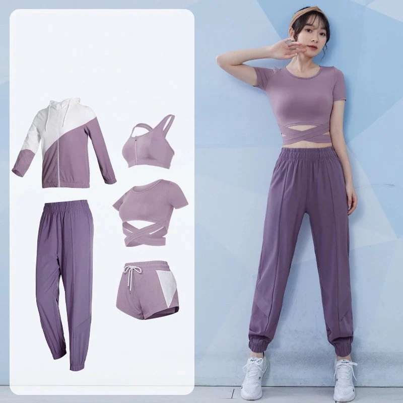 今週の新製品 数量に限りがある 5点セットヨガウェア女性用夏ファッションテンパリングスポーツウェアハイエンドタイトフィッティングスウェットプロフェッショナルトレーニングのモーニングラン フィットネスス