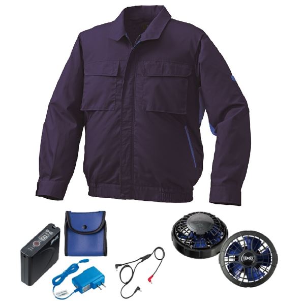 KU91910空調服綿ポリ混紡脇下マチ付2 FAN2400SPBB/LISUPER1ネイビーx青LL