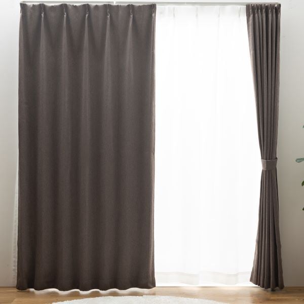 2級遮光カーテン 約幅150x丈178cmx1枚 ブラウン 省エネ 節電 無地 シンプル ナチュラル タッセル付き ウォッシャブル キャナル