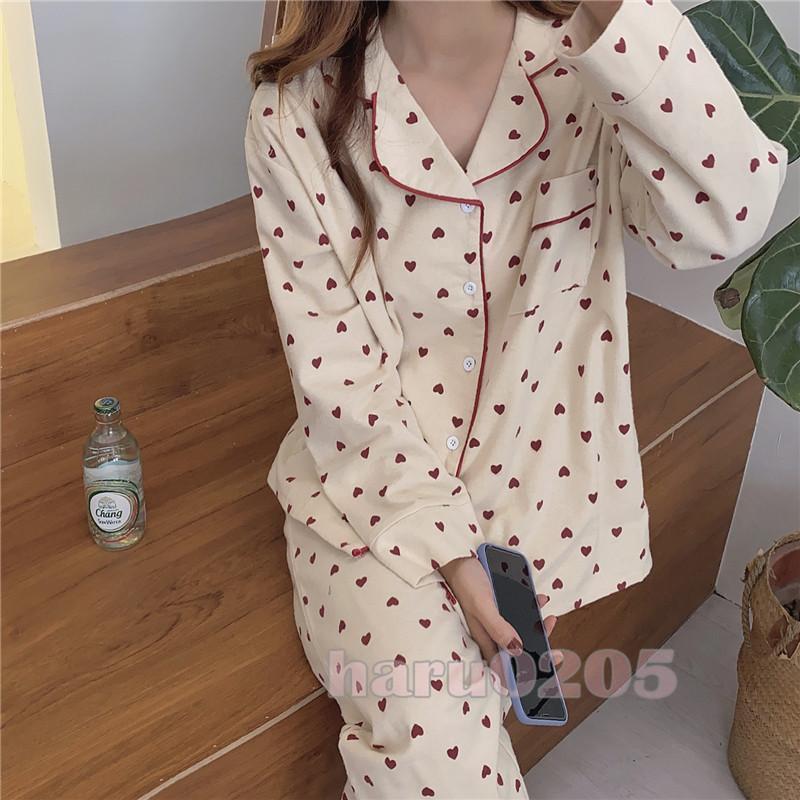 パジャマ 春秋冬 部屋着 レディース 長袖 おしゃれ ハート柄 ルームウェア 柔らかい ソフト 前開き 寝間着 お泊り 出張 入院 ガーゼ ルームサプリ 5,027円