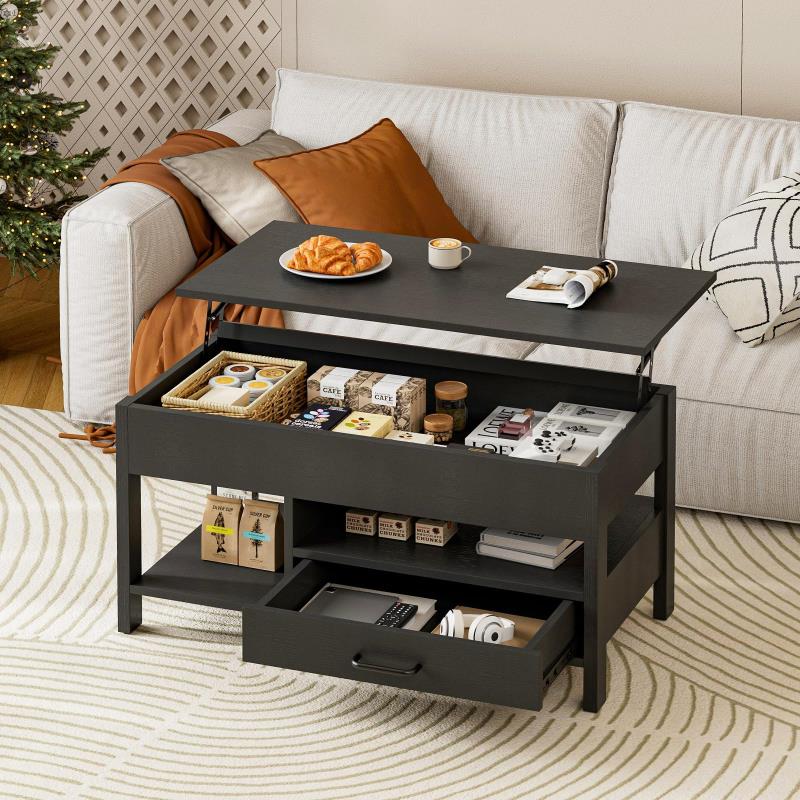 IKIFLY ローテーブル 昇降式 木製 コーヒーテーブル 引き出し付き テーブル 収納付き センターテーブル 大容量収納リビングテーブル 高さ調整リフティングテーブル 簡単開閉 ホンムオフィステーブ