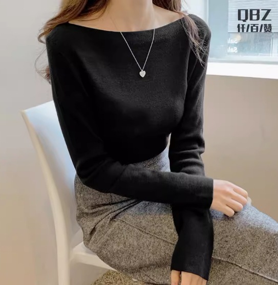 レディース トップス ニット プルオーバー 春 秋 長袖 ラウンドネック 襟なし タイト ストレート かわいい 大人可愛い きれいめ シンプル カジュアル 上品 おしゃれ こなれ感 ラフ 個性的