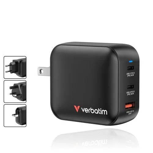Verbatim MGAN100-3V1 GaN充電器 100W USB PD対応 USB-Cポート×2 USB-Aポート×1 ブラック