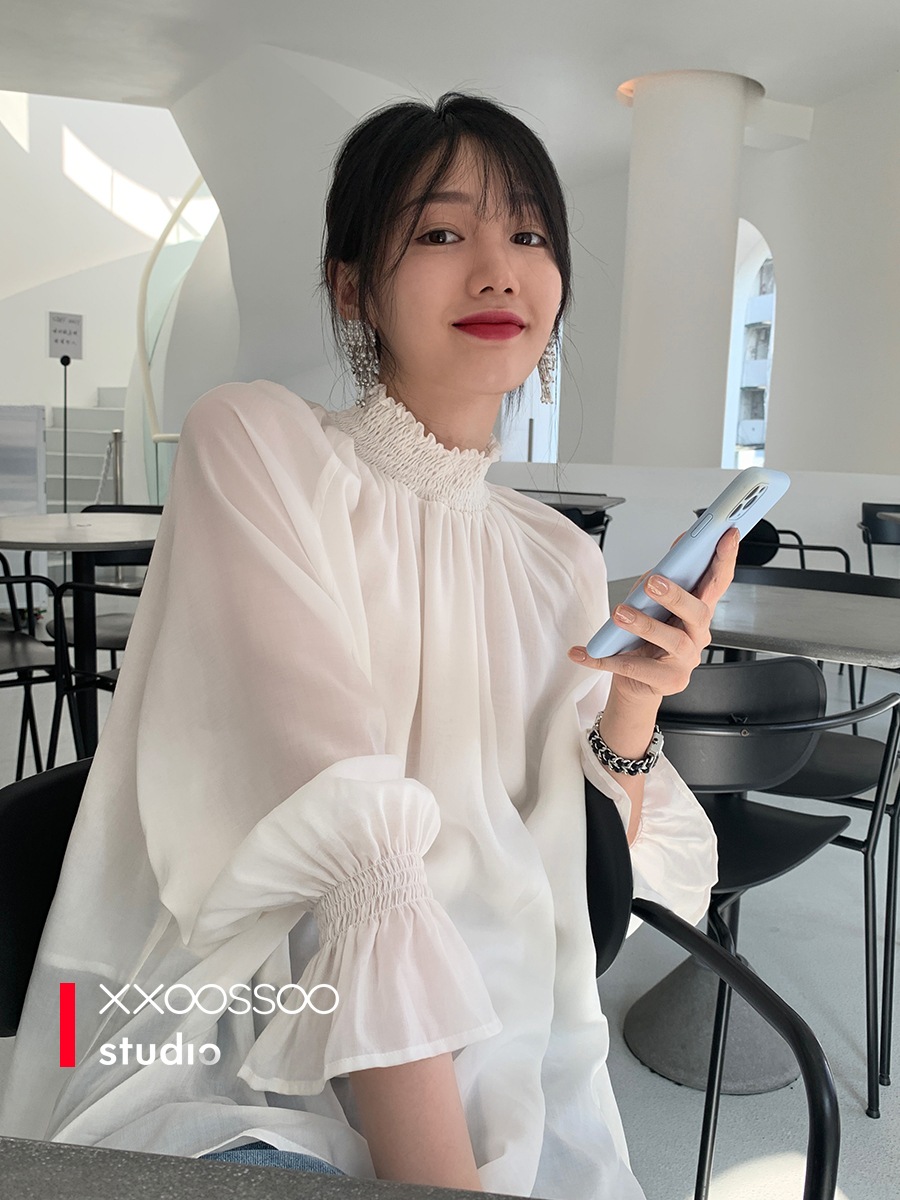 トップス レディースファッション 春 秋 チュニック カットソー ハイネック シアー 透け感 ゆる ホワイト 大人女子 きれいめ フェミニン 上品 デート オフィスカジュアル 20代 体型カバー