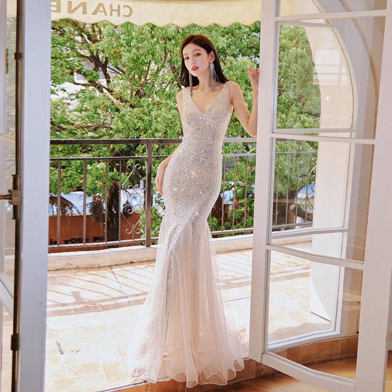 人魚姫宴会ドレス2025新型高級感細いキラキラワンピース