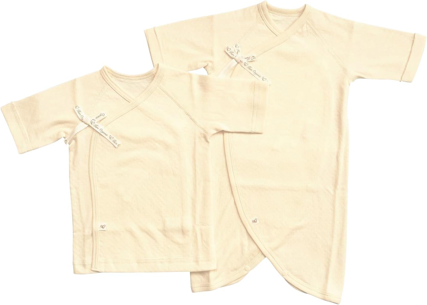 ピュアオーガニック 新生児肌着 1％オーガニックコットン 新生児短肌着 コンビ肌着2枚セット オールシーズン 柔らか肌着 日本製 ベビー アイボリー