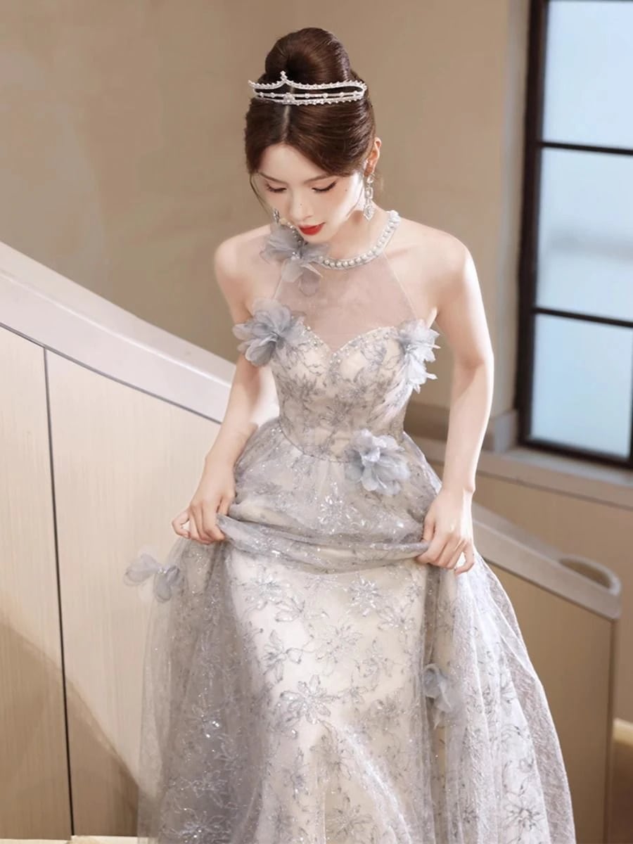 ハングネックイブニングドレス 2024 ボーカルアート試験ディナーホスト感