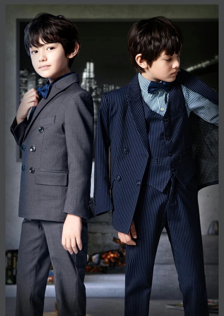 新作追加 上品 ２色 ストライプ柄子供スーツ 4点＆５点セット 縞々柄 ストライプ ジュニアスーツ 子供 フォーマル スーツ 男の子 タキシード フォーマルスーツ キッズスーツ センターベント 子供ス