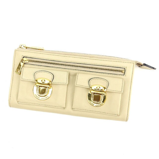 長財布 ファスナー フロントWポケット ベージュ ゴールド 中古 32,478円