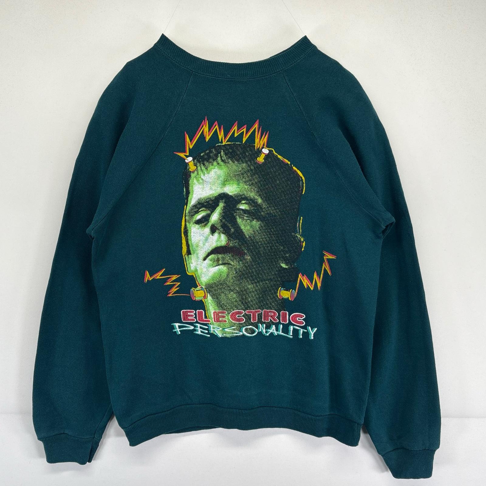 古着 スウェット トレーナー クルーネック フランケンシュタイン ラグランスリーブ XL グリーン系 レディース