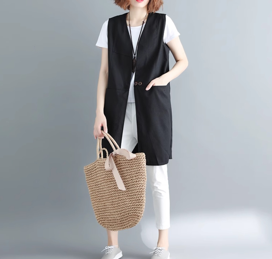 ジャケット ベスト レディース ロング 袖なし ノースリーブ フェミニン ストリート 前開き かわいい きれいめ シンプル 上品 おしゃれ かっこいい こなれ感 メンズライク マニッシュ ボーイッシュ