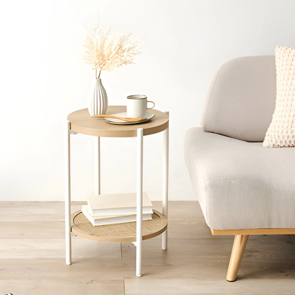 サイドテーブル 高さ51cm ラタン調 サークル 丸 ナイトテーブル ベッド ソファ サイド テーブル 収納 棚 木目調 おしゃれ ナチュラル 北欧風 韓国風 インテリア