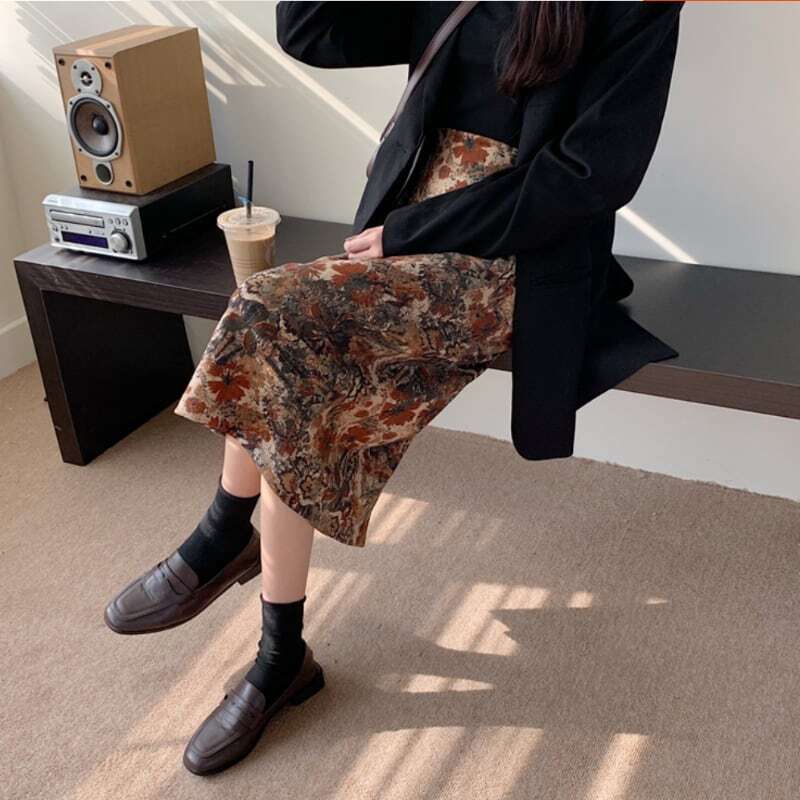 レディース レトロ ペイント フラワースカート 油絵風 タイトスカート ロング 大人可愛い ママコーデ ママファッション 韓国系 オルチャン 人気 トレンド 新作 20代 30代 40代 きれいめ レ