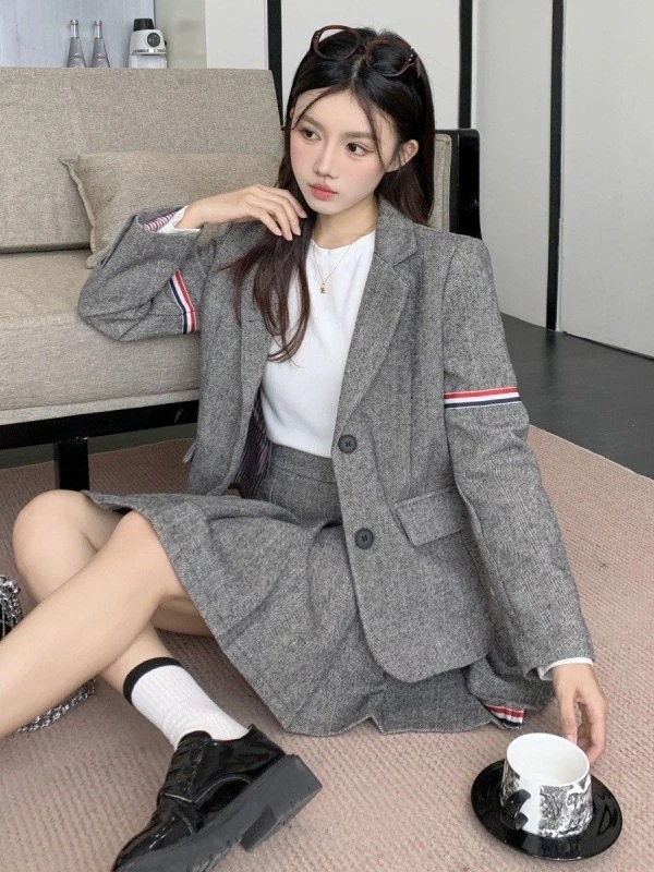 JK制服セット レディース 秋冬プリーツハーフスカートスーツ ツーピース＆スモールスーツジャケット 5,719円