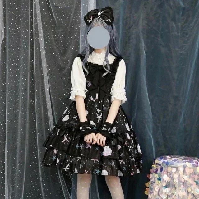 【急速出荷】ロリータ ワンピース JSK 貝殻 プリント ハイウエスト 可愛い 選べる3カラー S M L XL