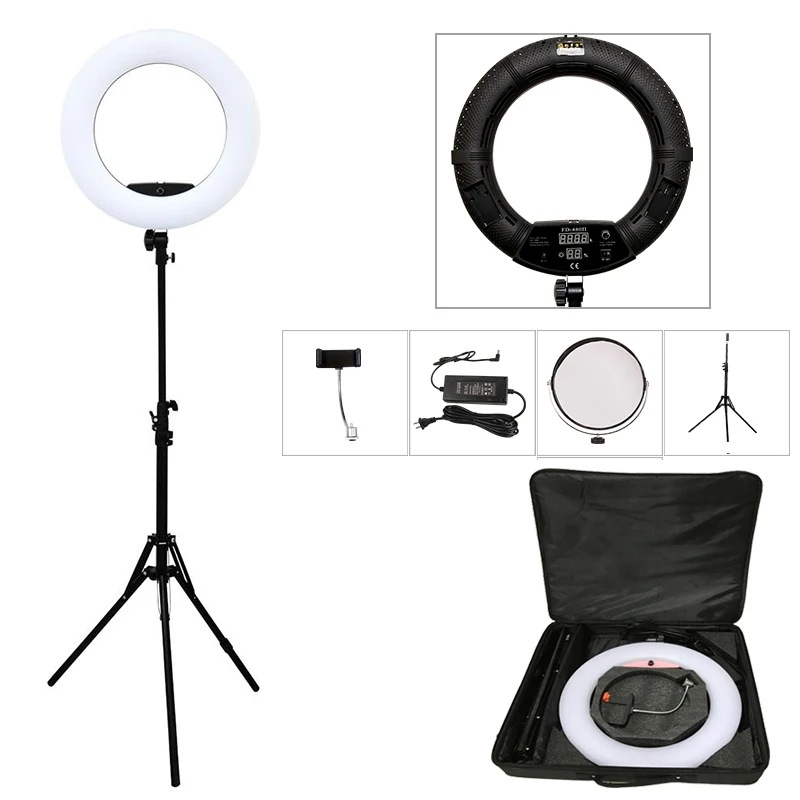 Yidoblo ブラック FD-480II LED ライトリングキット 2 色 96 ワット Selfie ライトビデオリングライトランプ ライトスタンドバッグ付き LED メイクアップ右
