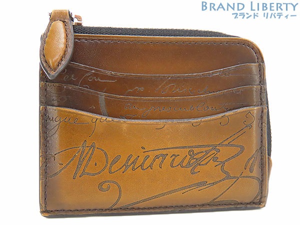 美品ベルルッティカリグラフィコアロジックスクリットレザージップカードケースコインケースコンパクト財布ブラウン