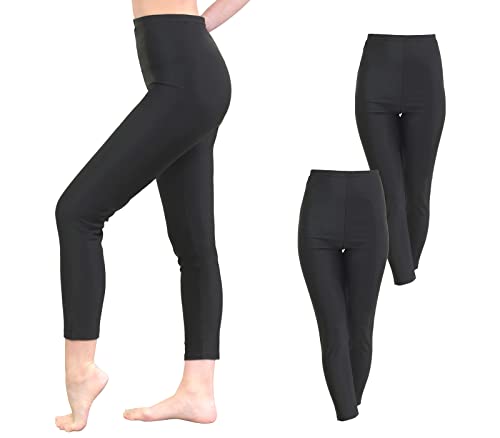 [スマイル ララ] ブラック 10分丈 2枚セット M-L レディース 日本製 女性 レギンス パンツ スパッツ ストレッチ セット 無地 薄い ひざ 履ける ギフト 重ね着 一年中 くるぶし丈 下