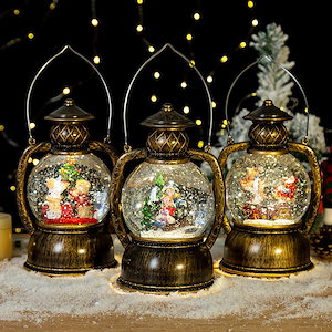 スノードーム クリスマスオルゴール スノーグローブ LEDライト付き 5曲自動ループ クリスマス置物飾り 雪景色ボール 提灯型オルゴール インテリア クリスマスプレゼント 雪だるま モミの木