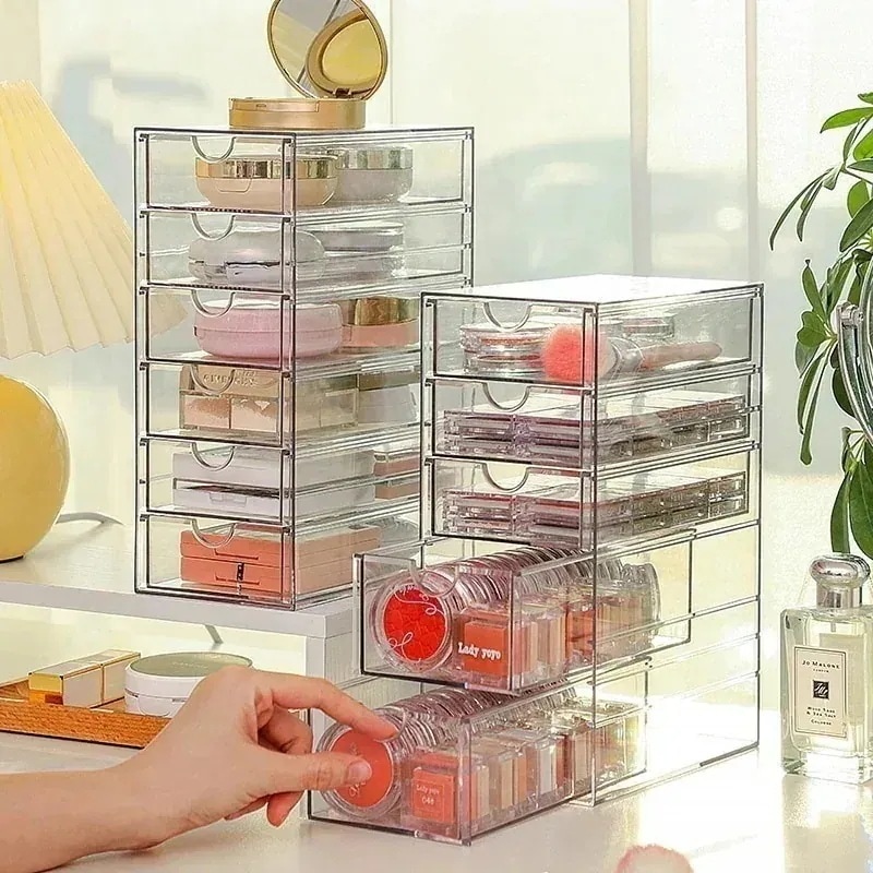 アイシャドウ収納ケースアクリル引き出し式デスクトップ化粧品口紅分格透明防塵化粧台置物棚