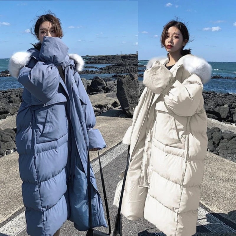 韓国ファッション 長中綿 コート ゆとりがある フード付きのコート ひざ下丈のコート かわいい 学生 代