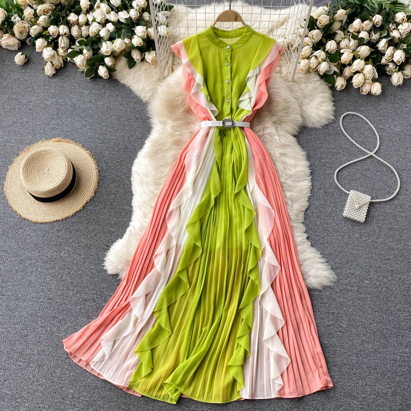 シフォンドレス レディース サマードレス バイカラー シフォン ドレス クリスマス