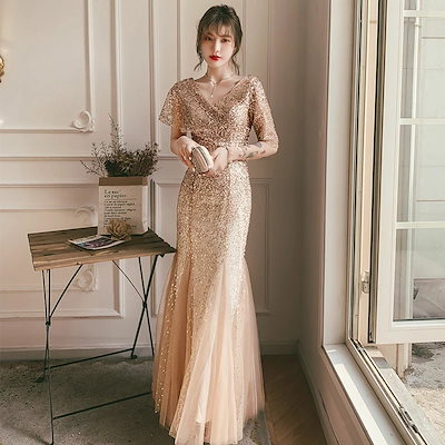 Qoo10] マーメイドドレス シャンパンゴールド イ