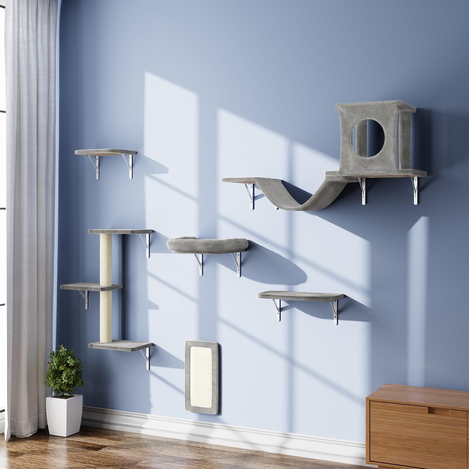 DoubleTT キャットウォーク 6つセット 猫用 キャットステップ 壁掛け式 DIY キャットタワー 猫家具 棚 猫ハウス ハンモック はしご 吊り橋 爪とぎポール スクラッチャー 5,578円