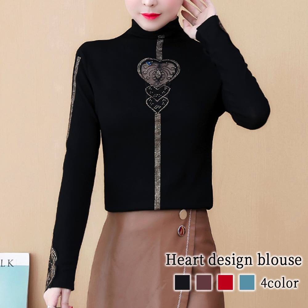 Tシャツ レディース ハートデザインブラウス ゆったり ブランド 春 キャンバー コーデ 綿 ブラック ブラウス 40代 カットソー カジュアル ロング かわいい トレーナー 冬 厚手 人気 ティーシ 4,959円