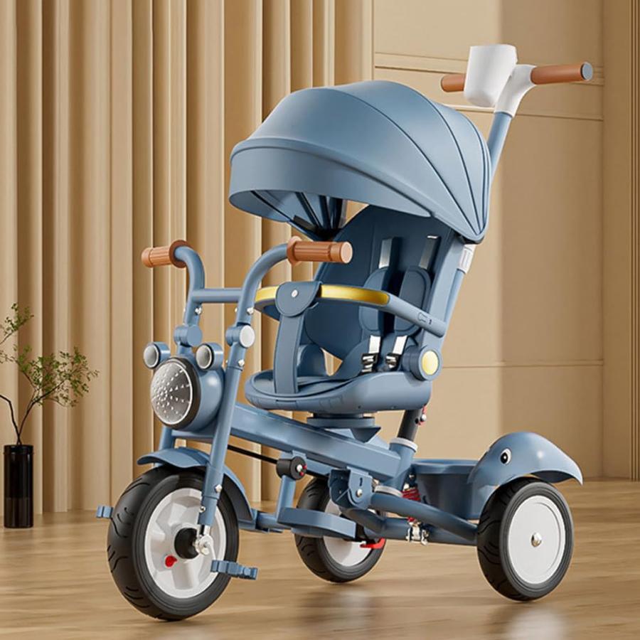 子供用三輪車 乗用玩具三輪車 三輪車 折りたたみ キッズバイク 手押し棒付き 日よけ付 1歳から5歳までの赤ちゃんへのギフト 簡単な取り付け 自転車音楽ベビーカ