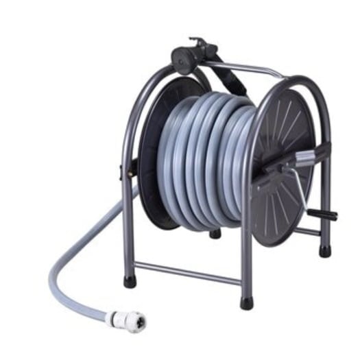 【倉庫直送】　グリーンライフ スチールホースリールセット 30m グレー/ブラウン