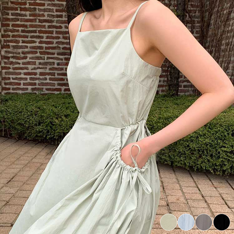 ワンピース レディース キャミソール ノースリーブ 韓国 キャミワンピース ロング丈 ロングワンピース リボン ポケット かわいい おしゃれ