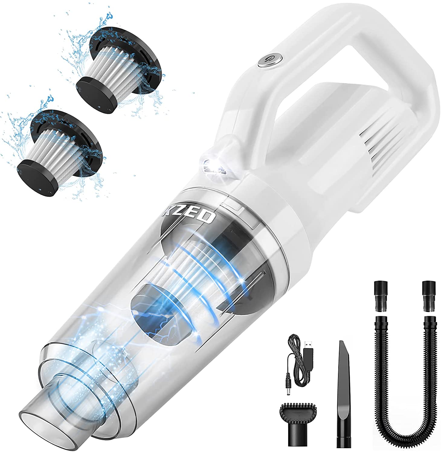 【本日限定価格】 KZED はんでぃくりーなー 乾湿両用 低騒音 車用掃除機 LEDライト付き 52